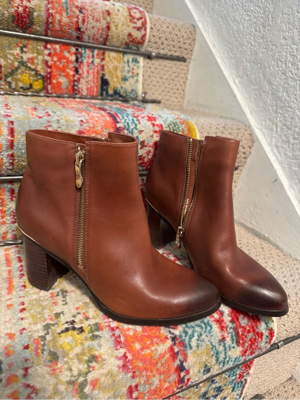 Browns Attica Women's Chestnut Leather Ankle Booties with Side Zips